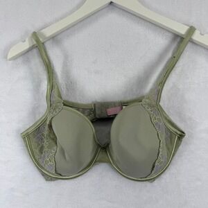VICTORIAS SECRET 34DD Light Green Lace Trim Balconette Bra READ